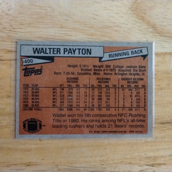 1981 Topps Walter Payton - Picture 2 of 2